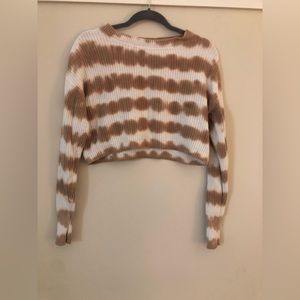 Forever 21 Brown and White Tie Dye Cropped Sweater